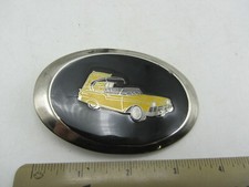 Vintage Metal Enamel Yellow Ford Fairlane Hardtop Convertible Belt Buckle