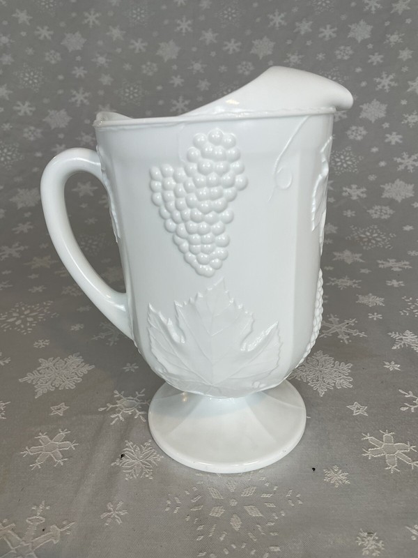Harvest By Colony White Milk Glass 64 Oz Pitcher With Grape And Leaf Design