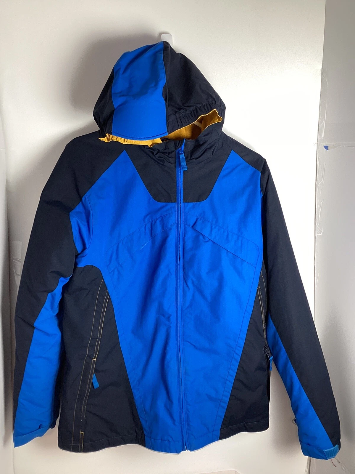 Lands End Boys XL (18-20) Hooded Insulated Winter Coat Blue/Black/Yellow Ski