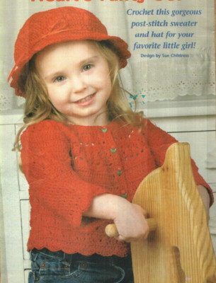 HEARTS FANCY SET CHILD'S SWEATER & HAT DIGEST SIZE CROCHET PATTERN INSTRUCTIONS