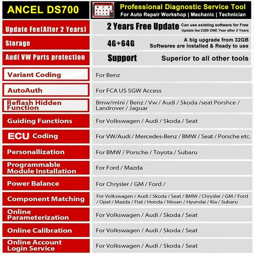 ANCEL DS700 Bi-Directional Full System Diagnostic Tool OBD2 Scanner K-ey Coding - Foto 14 di 14