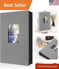 Modern Grey Photo Album 4x6, 300 Pockets – Personalizable with Cover Window
