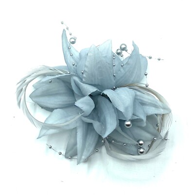 Ladies Silver Grey Feather Fascinator Clip Weddings Races Ascot Hair Piece  Clip UK