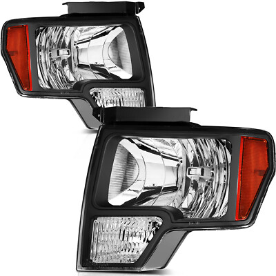 PAIR/2PCS For 2009-2014 Ford F-150 F150 Factory Black Amber Headlights Headlamps