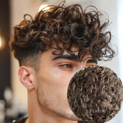 20mm Curly Weave Toupee Man 100% Human Hair Wig Mono Lace&NPU Toupets for  Men - Main Image