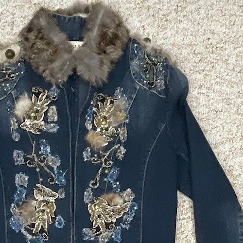 Rosa & Rose Jeansjacke Medium verziert Nieten Stretch blau - Bild 9 von 19