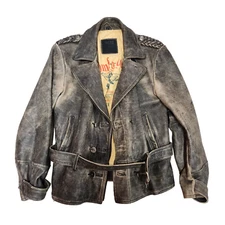 Vtg DIFI Leather Riders Jacket sz 40 Stonewash Braided Belted Echtes Leder Moto