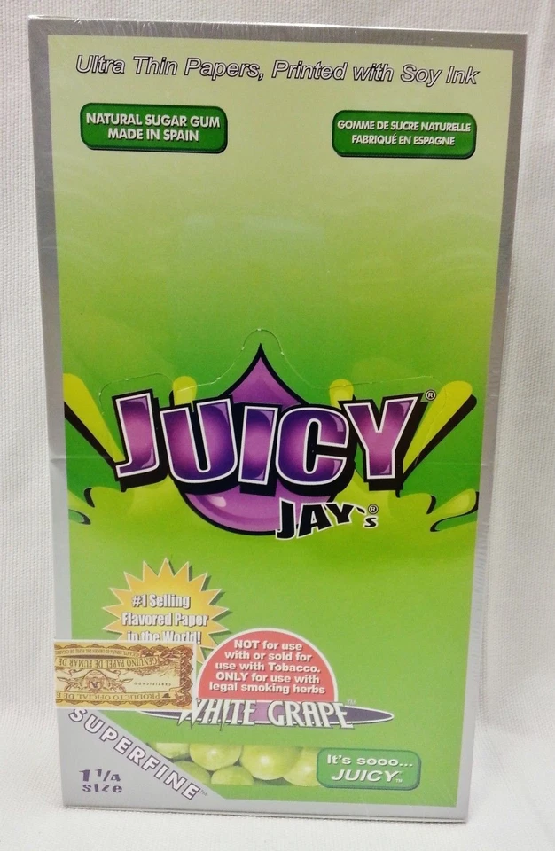 1 Box of 24 Packs Juicy Jay Superfine White Grape 1 1/4 Packs With Free Shipping