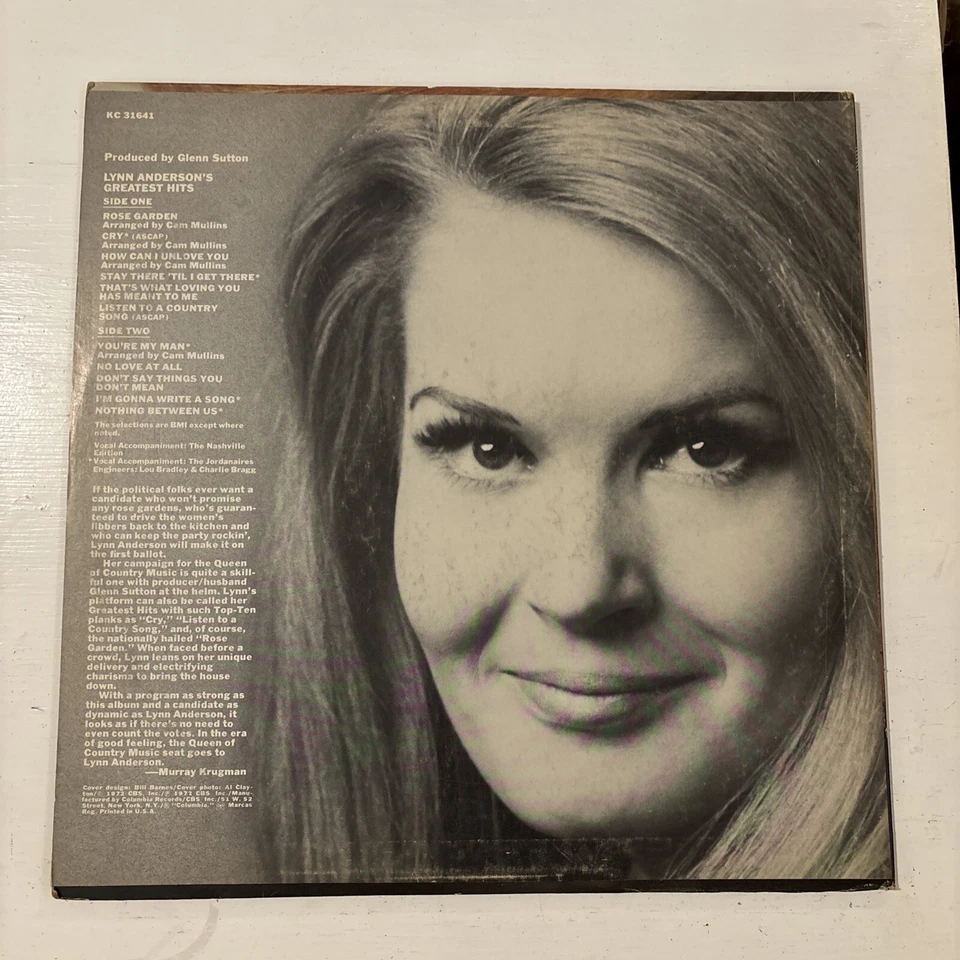 Lynn Anderson's Greatest Hits Vinyl LP 1972 Columbia ‎KC 31641 VG/VG - Image 2 of 4