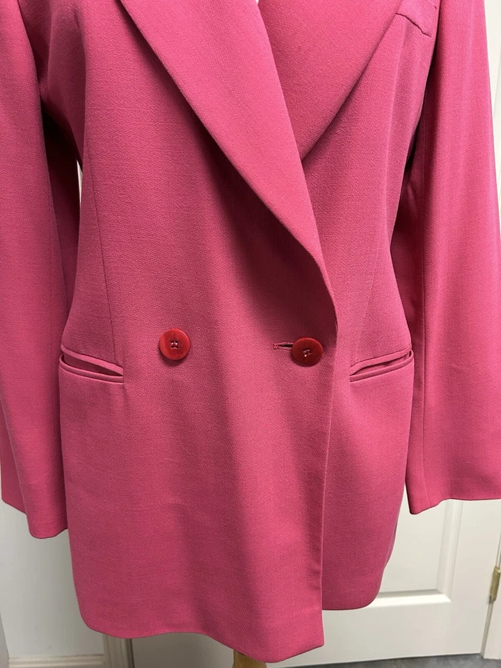 Vtg GIORGIO ARMANI LE COLLEZIONI Pink 100% Wool Double-Breasted Jacket 44/10 - Image 2 of 4