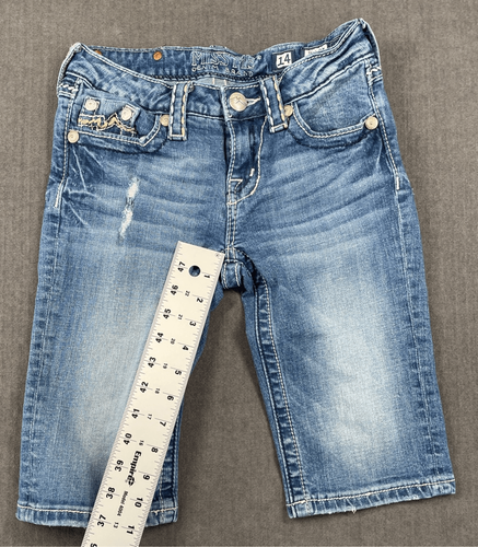 Miss Me Bermuda Shorts Girls 14 Blue Embroidered Distressed Denim Y2K Summer - Picture 8 of 11