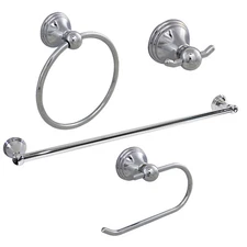 4 Piece Bathroom Hardware Accessories Set with 24" Towel Bar - Polished Chrome