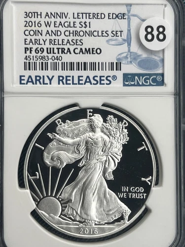 2016 W Lettered Edge American Silver Eagle NGC PF 69 Ultra Cameo Early Releases