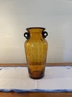 Vtg Murano Style Tortoise Shell Art Glass Vase 11.5” Tall Amber MCM Amphora