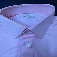 Collars and Co Mens Size Large L Pink Solid Semi Spread Polo Performance NWOT