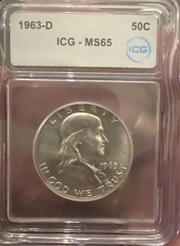 1963 D Franklin Half Dollar, ICG MS65