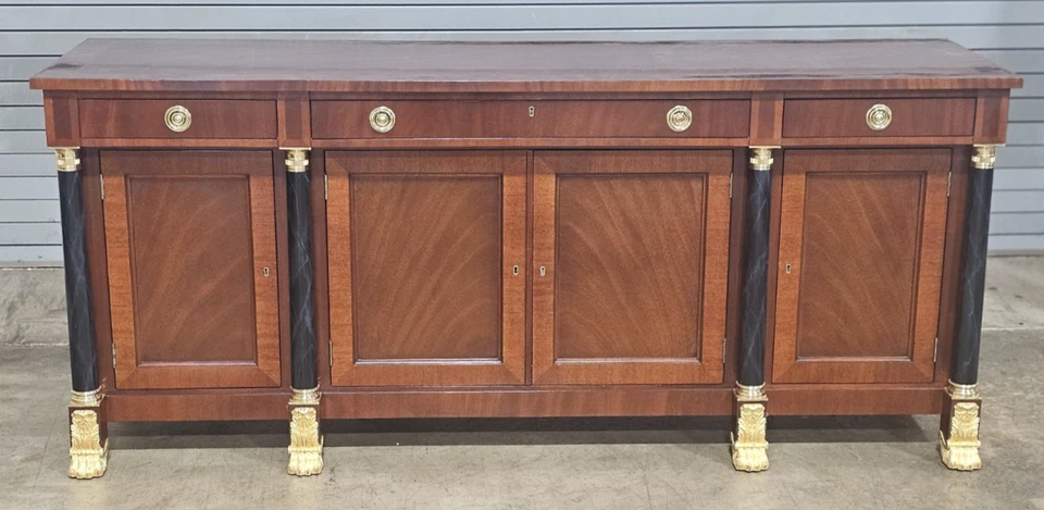 KINDEL National Trust Empire Flame Mahogany Sideboard Gilt Paw Feet Faux Marble - Image 3 of 4