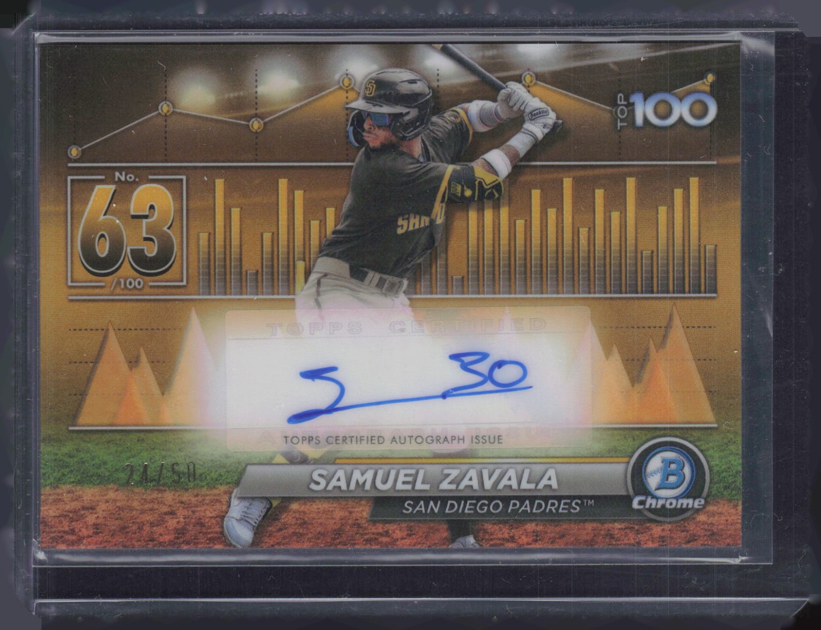 2024 Bowman Chrome Scouts Top 100 Gold #63 Samuel Zavala 24/50 Auto