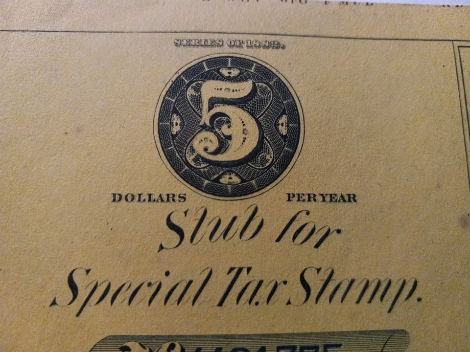 1882 $5Vintage United States Internal Revenue Manuf. Специальная налоговая марка на табак - Изображение 4 из 4