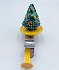 Vintage Toy Japan Tin Litho Spinning Christmas Tree Santa Push Spinner Works