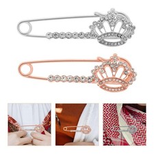 2 Pcs Dress Shirt Clips Crystal Crown Brooch Cardigan Sweater Pin