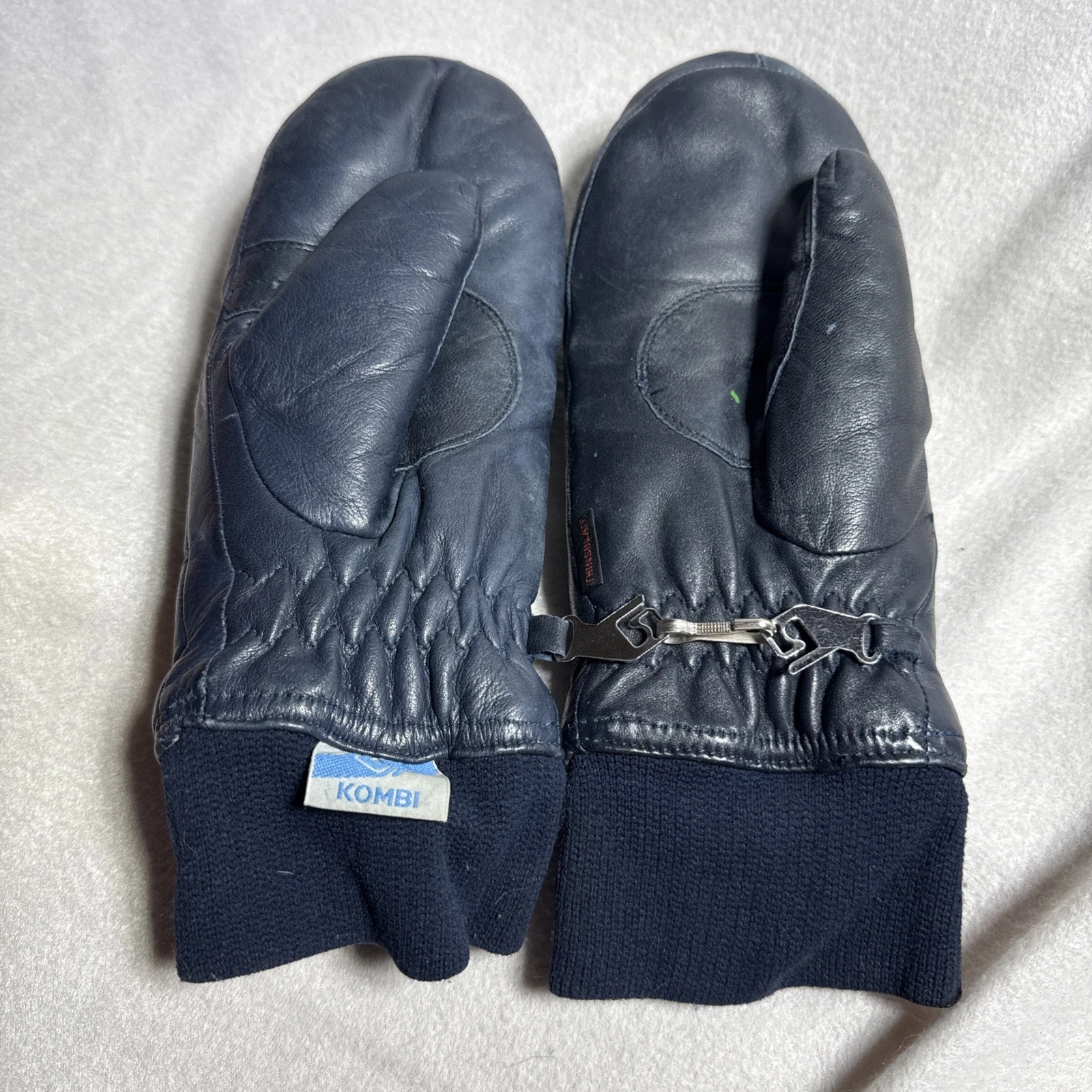 Kombi Leather Gloves Mittens Ladies Large Dark Blue Thinsulate Vintage