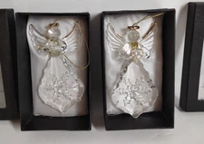 Lot of 2 Glass Praying and Heart Angels with Snowflake Christmas Ornament