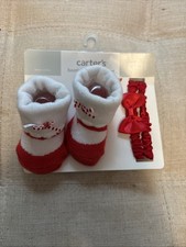 Carter's Baby Red/White Bootie Headwrap Set Size Newborn