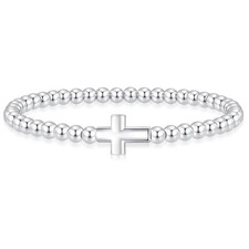 Valentines Day Gifts for Women Her - Silver Plated Beaded Stretch Handmade  - 01