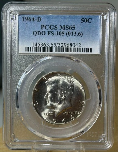 1964-D Kennedy Half Dollar QDO FS-105 Quadrupled Die Obverse PCGS MS65 Silver