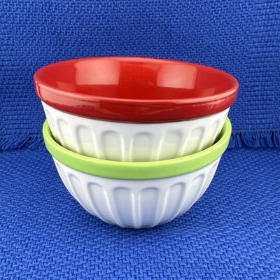 Starbucks 2007 Ice Cream Cereal Ceramic Bowls 12 oz Red & Green SET OF 2 EUC