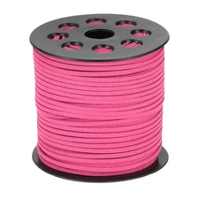 98 Yd x 2.6mm Flat Leather String Cord Faux Suede Cord Leather Strip Deep Pink
