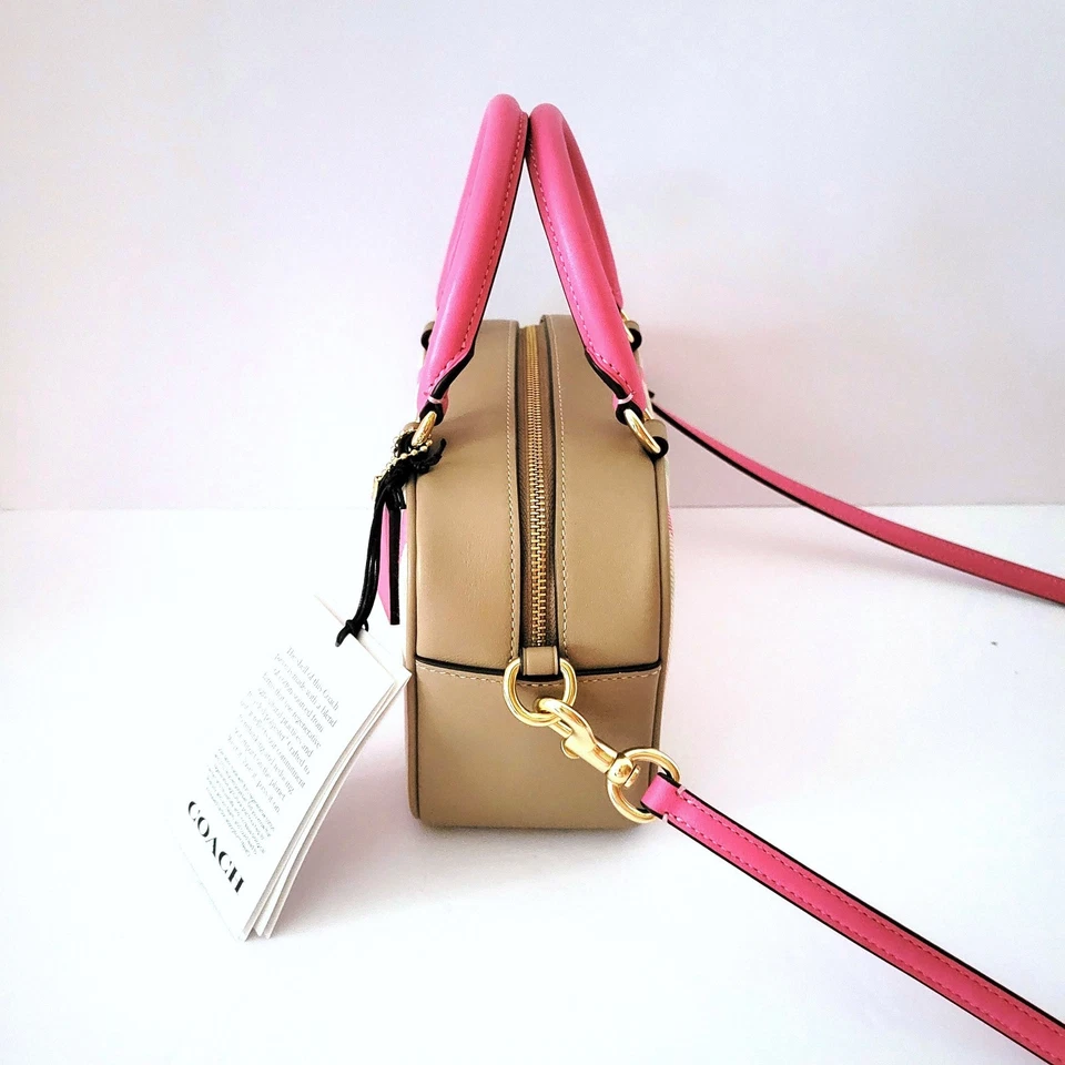 Bolso de mano Coach CBI90 bandolera de lona a cuadros de cuero pequeño rosa multi Foto 3 de 4