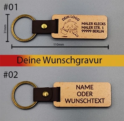 Schlüsselanhänger personalisiert aus Holz mit Gravur Wunschtext selbst gestalten - Bild 1 von 3