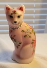 Fenton Opal Satin Stylized Cat by Marilyn Wagner w/Flowers, Necklace Lots Frit
