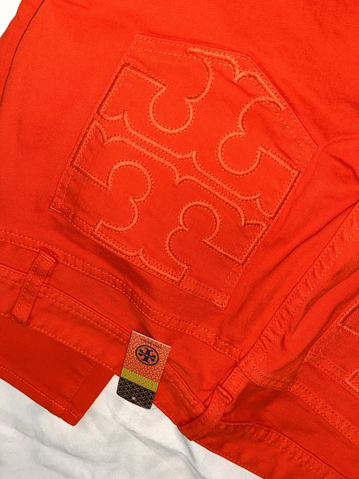 NWT Tory Burch red  cropped slim boot Cut jeans. Size 28. Inseam is 26.5” thumbnail 6