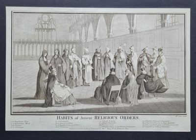 Antique 1786 print -Habits of Religious Orders - Monastic Orders - Costume