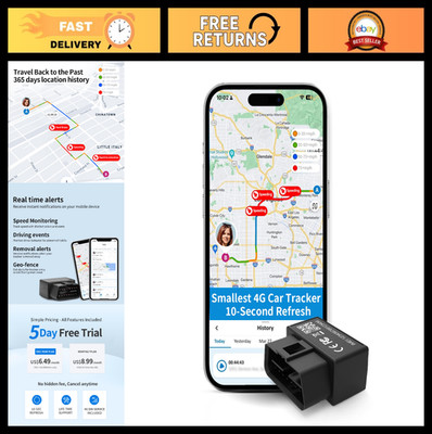 GPS Vehicle Tracker - OBD Plug-in, Real-Time 10-sec Updates, Trip Data, Speed &