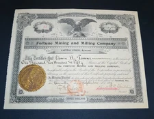 Fortune Mining and Milling Company 1899 stock certificate - Wisconsin