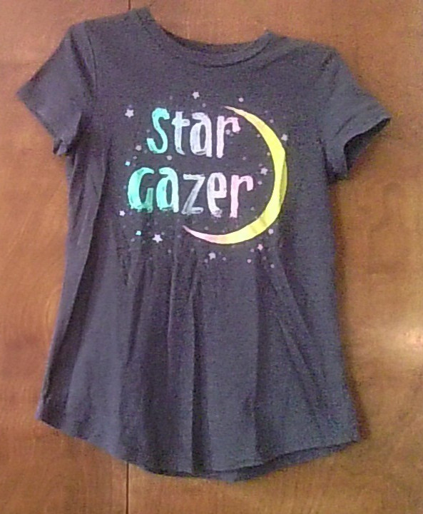 Jumping Beans STAR GAZER Glitter T-Shirt Size 7 SSlv Summer Camp Night Sky EUC
