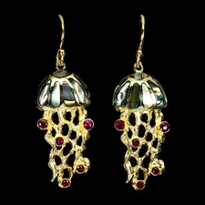 925 Sterling Silver Earrings Round Ruby Mop Jellyfish Gemstone Jewelry