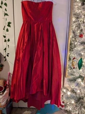 Betsy & Adam Red Strapless Wedding Dress Size 14 Long Gown