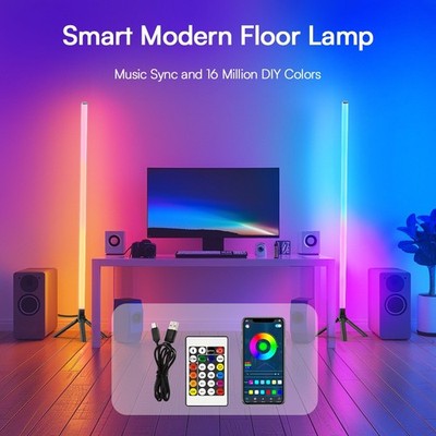 Smart Corner Floor Lamp, RGBW Color Changing, App & Remote Control, Modern Home