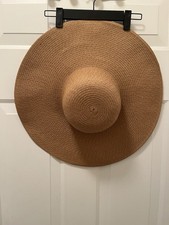 Womens Wide Brim Braided Straw Sun Hat Beige Solid One Size Beach Summer