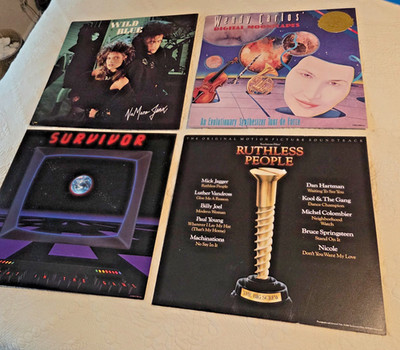 4 Vintage Album Flats All 1980s -Survivor Ruthless People Wild Blue Wendy Carlos