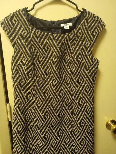 VETEMENTS Cato Taglia 8 Donna Nero Bianco Tubino Geometrico Senza Maniche Carriera Abito Ginocchio Le