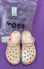EUC Crocs Classic Platform Marbled Clog - Chai/Multi Orange White - 9