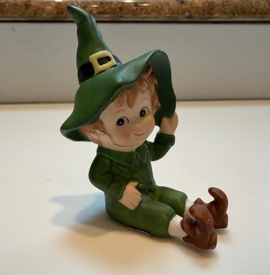 Vintage Lefton Pixie Elf Leprechaun Irish Figurine 3  St. Patrick Day CRACKED