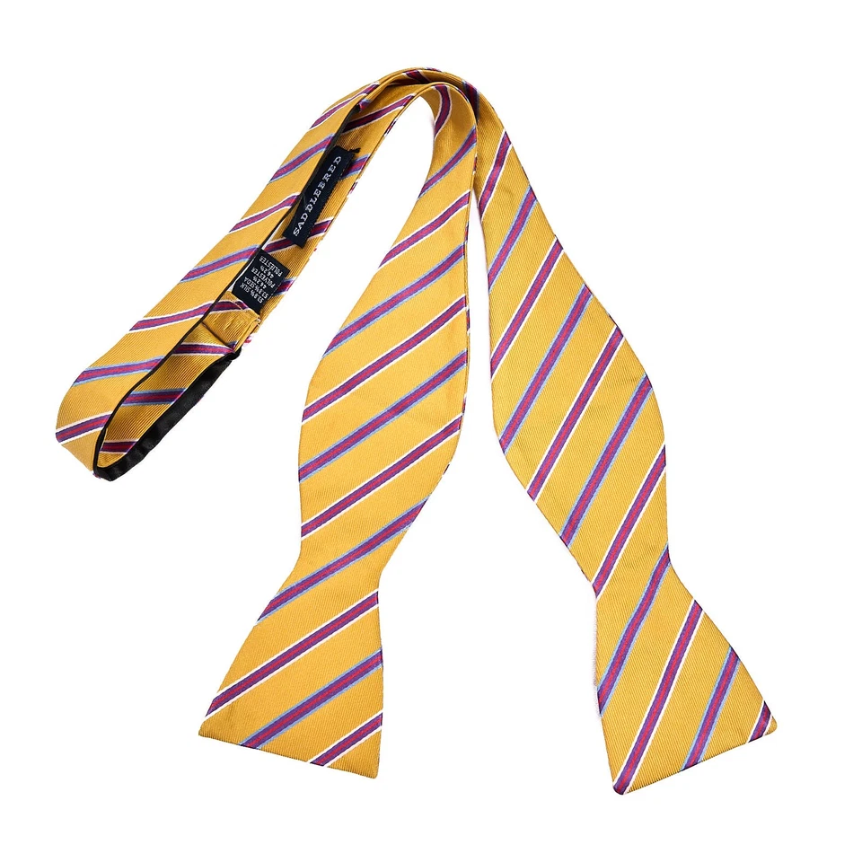 Saddlebred Silk Blend Bow Tie Yellow Purple Stripe Adjustable Self-Tie - Image 3 of 4