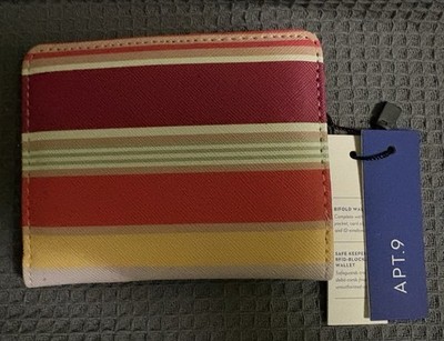 Coin Pouch RFID APT 9 NEW Striped Safe Keeper Blocking Wallet Zip Pocket